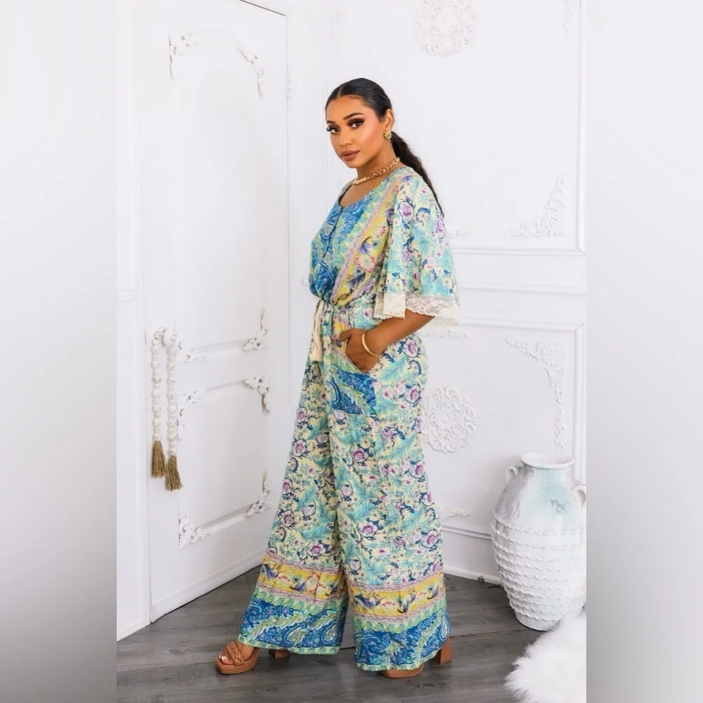 Paisley Print Jumpsuit in Blue and Yellow - Picture 5 of 6